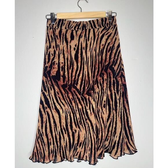 Ganni Animal Print Midi Skirt Black/Orange Tan Elastic Waist Size 34 Small - Picture 7 of 7
